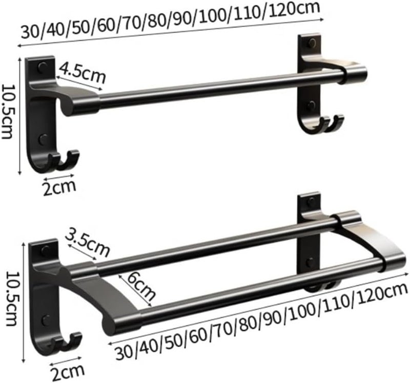 Shower Shelf Bath Towel Bar, Thicken Aluminum Towel Hanger with 2 Towel Rods and 2 Hooks, Wall Mounted Towel Rack Hanger No Drilling Towel Bar, 3 Colors Shower Shelves(Black,40cm) - Image 2