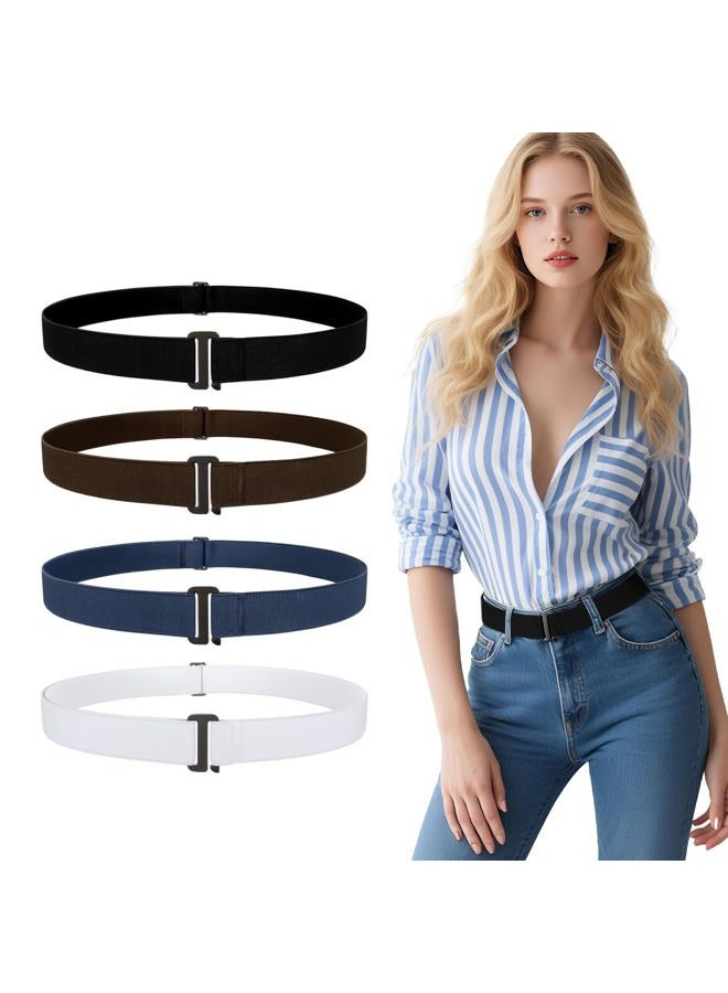 JASGOOD 4 Pack Invisible Women Stretch Belt No Show Elastic Web Strap Belt with Flat Buckle for Jeans Pants Dresses - Image 1