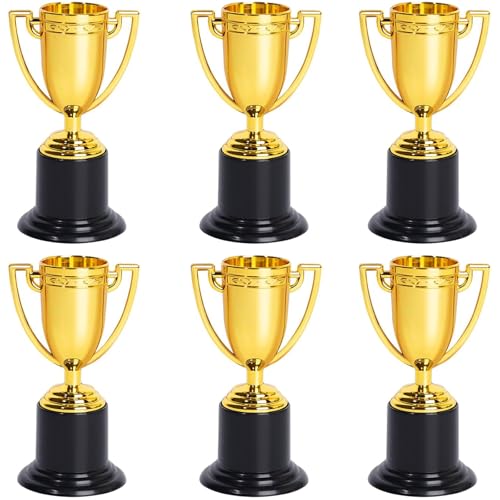ZZYFGH 6 Pack Mini Trophies 4 Inch Mini Gold Award Trophy Cup Plastic Gold Award Trophy Cups Golden Award Trophy Cups Set for Sports Party Favors Tournaments Competitions - Image 1