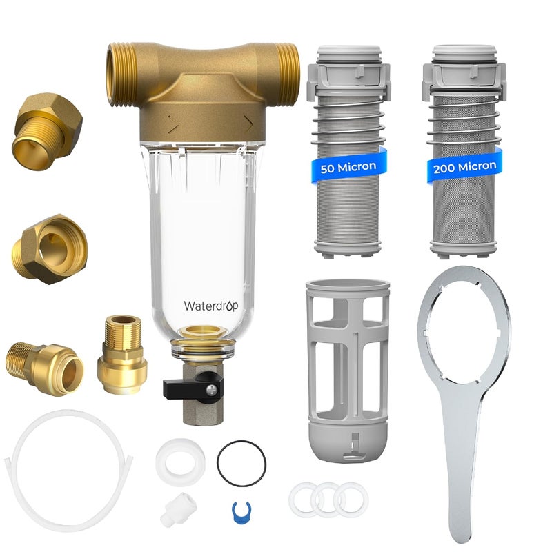 Waterdrop Spin Down Sediment Filter, Backwash Whole House Water Filter System for Well Water, 50 Micron+200 Micron, 1" MNPT + 3/4" FNPT + 3/4" MNPT, Traps Sand, BPA Free - Image 1