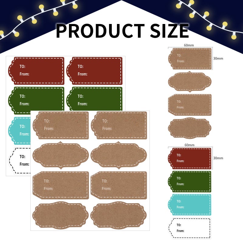 YGDZ Gift Tag Stickers, Natural Brown Kraft Christmas Gift Stickers, Colorful to and from Gifts Labels Adhesive, Christmas Tags Sticker for Presents, Holiday - Image 4
