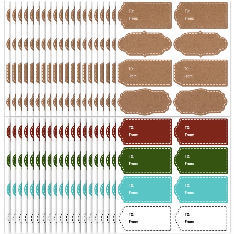 YGDZ Gift Tag Stickers, Natural Brown Kraft Christmas Gift Stickers, Colorful to and from Gifts Labels Adhesive, Christmas Tags Sticker for Presents, Holiday - Image 1