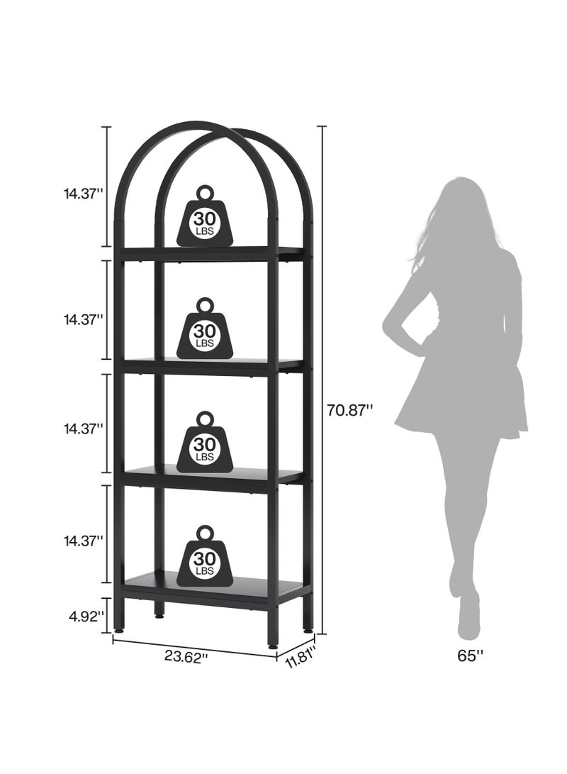 LITTLE TREE 4 Tier Open Bookshelf, 180CM Wood Bookcase Storage Shelves with Metal Frame, Freestanding Display Rack Tall Shelving Unit for Office, Bedroom, Living Room, Easy Assembly (Black, 1PC) - Image 2