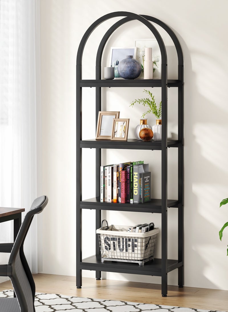 LITTLE TREE 4 Tier Open Bookshelf, 180CM Wood Bookcase Storage Shelves with Metal Frame, Freestanding Display Rack Tall Shelving Unit for Office, Bedroom, Living Room, Easy Assembly (Black, 1PC) - Image 4