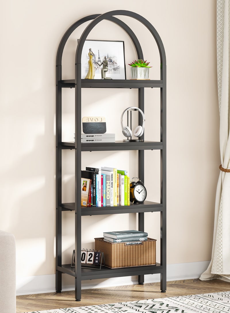 LITTLE TREE 4 Tier Open Bookshelf, 180CM Wood Bookcase Storage Shelves with Metal Frame, Freestanding Display Rack Tall Shelving Unit for Office, Bedroom, Living Room, Easy Assembly (Black, 1PC) - Image 1