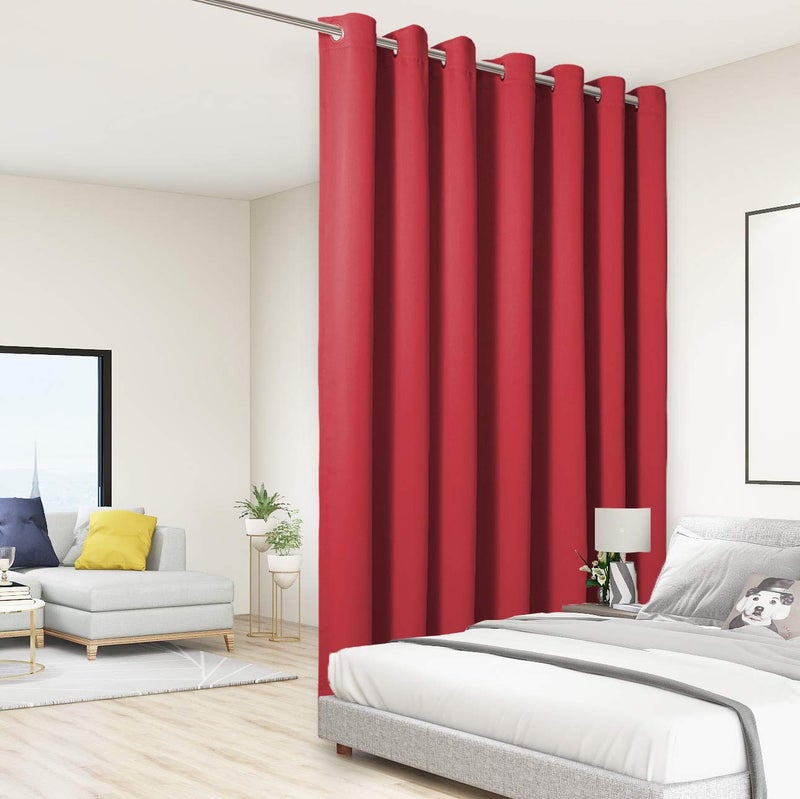 BONZER Room Divider Curtain Total Privacy Wide Blackout Room Darkening Grommet Curtains for Shared Room 96L x 108W Inch 8L x 9W ft 1 Panel Red