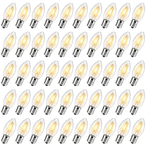 Brightown 100 Pack C9 LED Christmas Light Bulbs Clear Plastic C9 Shatterproof LED Bulbs Replacement for Christmas String Lights E17 Intermediate Base Commercial Dimmable Holiday Bulbs - Image 1