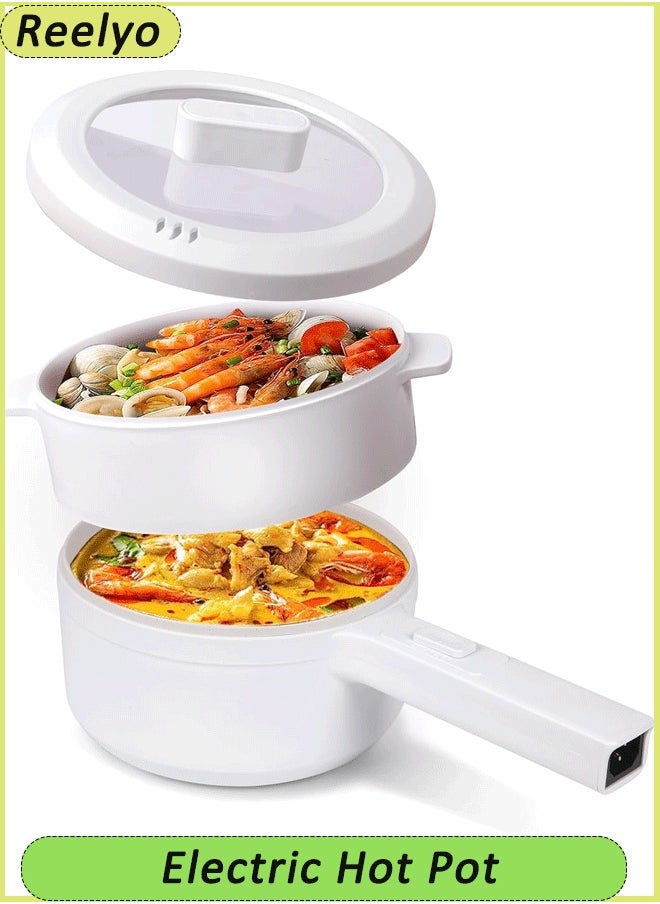 Reelyo Electric Hot Pot - Non-Stick Pan, 1.5L Mini Pot for Steak, Fried Rice, and More! With Dual Power Adjustment and Steamer - Perfect for Rapid Noodles, Ramen, Oatmeal, Soup, and More  - Image 1