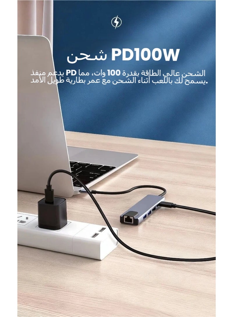 LR Nexus USB C Hub 6-in-1 Multiport Adapter with 4K HDMI Ethernet RJ45 USB 3.0 2.0 PD 100W Charging Compatible with MacBook Pro Air iPad Pro Dell XPS for Everyday Laptop and Tablet Use - Image 4