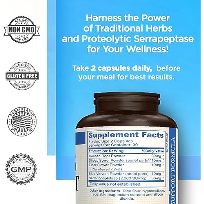 AMVILAB Natural Sinus Support – Serrapeptase, Elder Flower & Sheep Sorrel – Sinus Drainage, Nasal & Allergy Health, Seasonal & Immune Support – Non-Drowsy – Gluten Free – 60 Capsules - Image 4