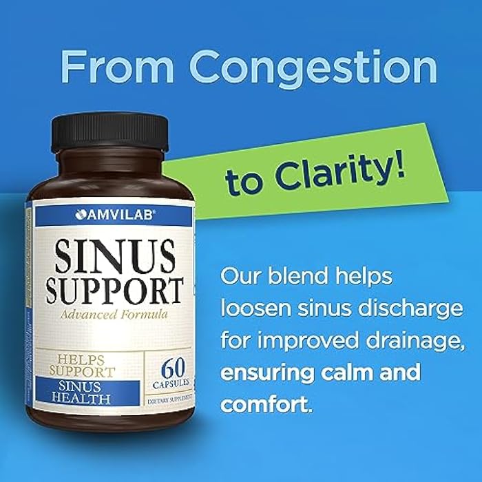 AMVILAB Natural Sinus Support – Serrapeptase, Elder Flower & Sheep Sorrel – Sinus Drainage, Nasal & Allergy Health, Seasonal & Immune Support – Non-Drowsy – Gluten Free – 60 Capsules - Image 3