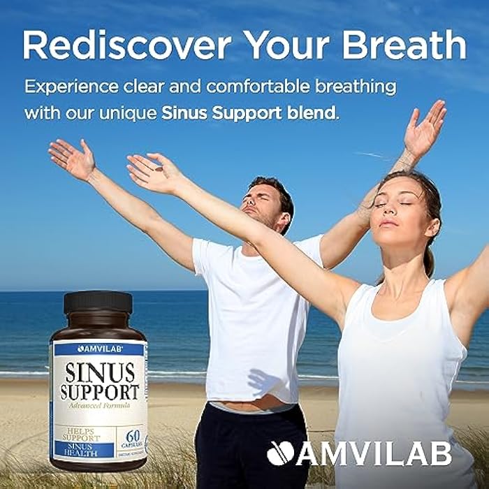 AMVILAB Natural Sinus Support – Serrapeptase, Elder Flower & Sheep Sorrel – Sinus Drainage, Nasal & Allergy Health, Seasonal & Immune Support – Non-Drowsy – Gluten Free – 60 Capsules - Image 2