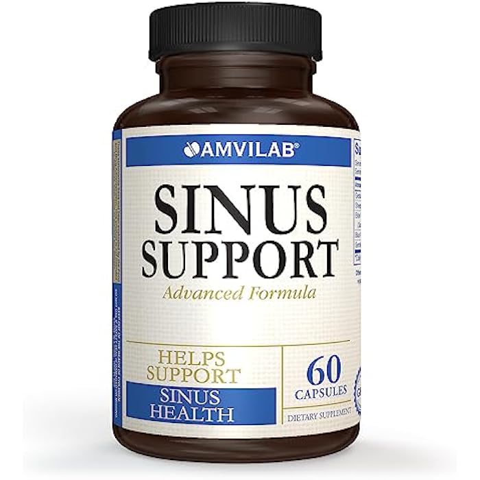 AMVILAB Natural Sinus Support – Serrapeptase, Elder Flower & Sheep Sorrel – Sinus Drainage, Nasal & Allergy Health, Seasonal & Immune Support – Non-Drowsy – Gluten Free – 60 Capsules - Image 1