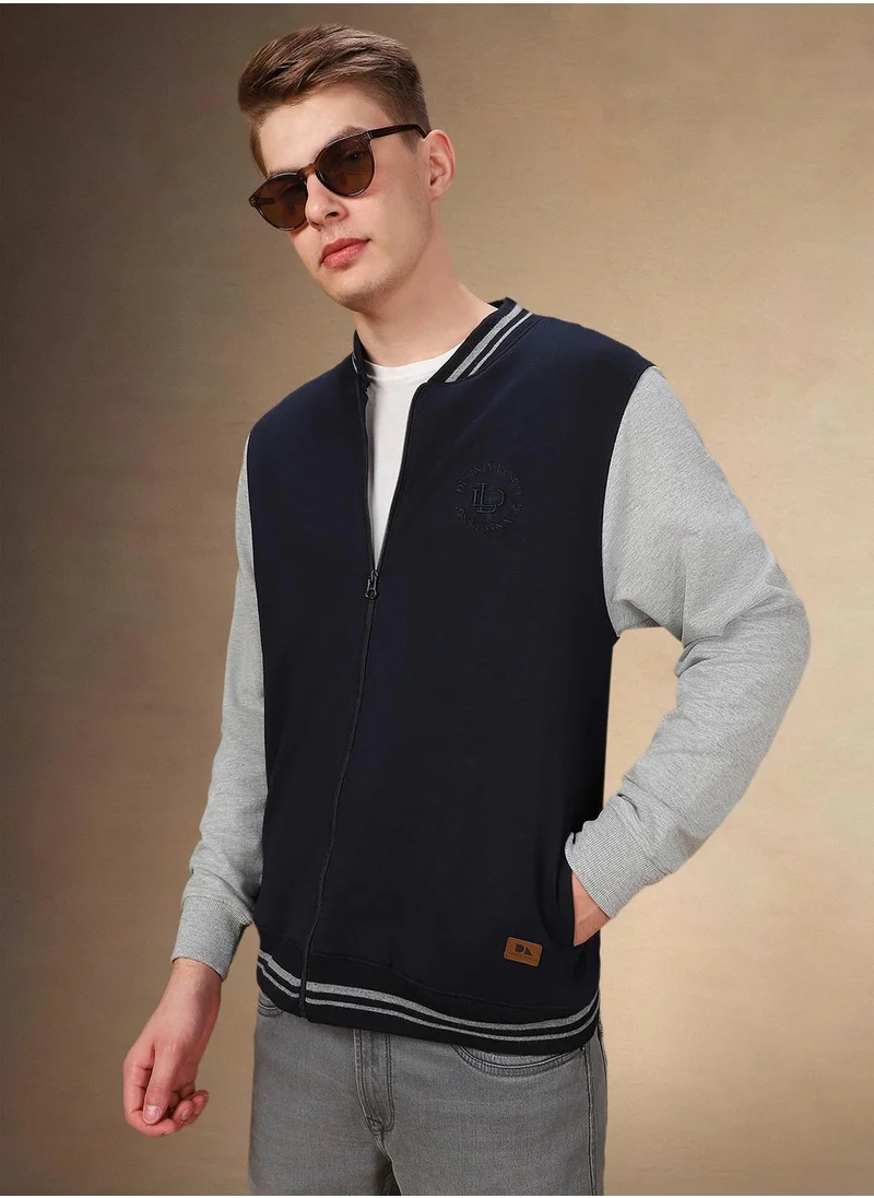 Dennis Lingo Men's Navy Polyester Blend Colour Blocked Regular Fit Sweatshirt