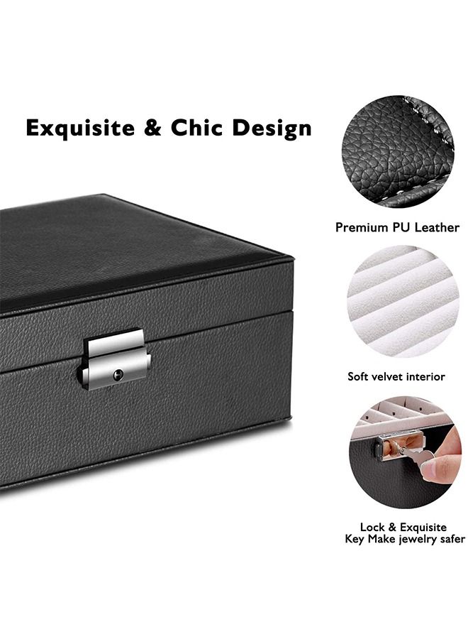 2-Layer PU Leather Jewellery Storage Box for Women Black 