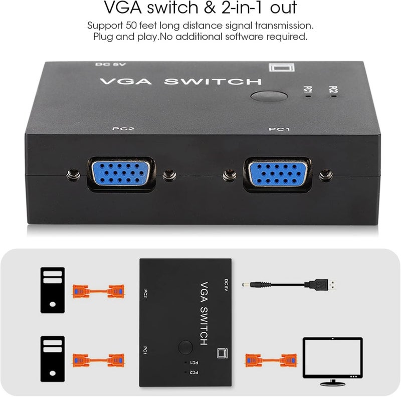 مشترك VGA 2 مدخل و1 مخرج، محول منفذ عرض مزدوج، ملحق كمبيوتر لعرض عالي الدقة لتبديل المضيف - Image 4