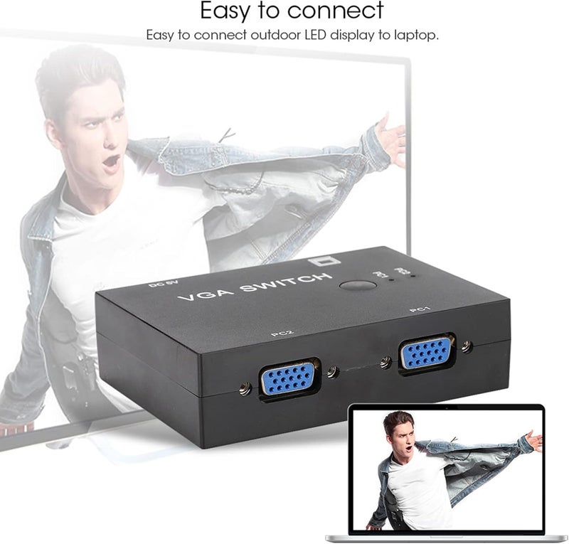 مشترك VGA 2 مدخل و1 مخرج، محول منفذ عرض مزدوج، ملحق كمبيوتر لعرض عالي الدقة لتبديل المضيف - Image 3