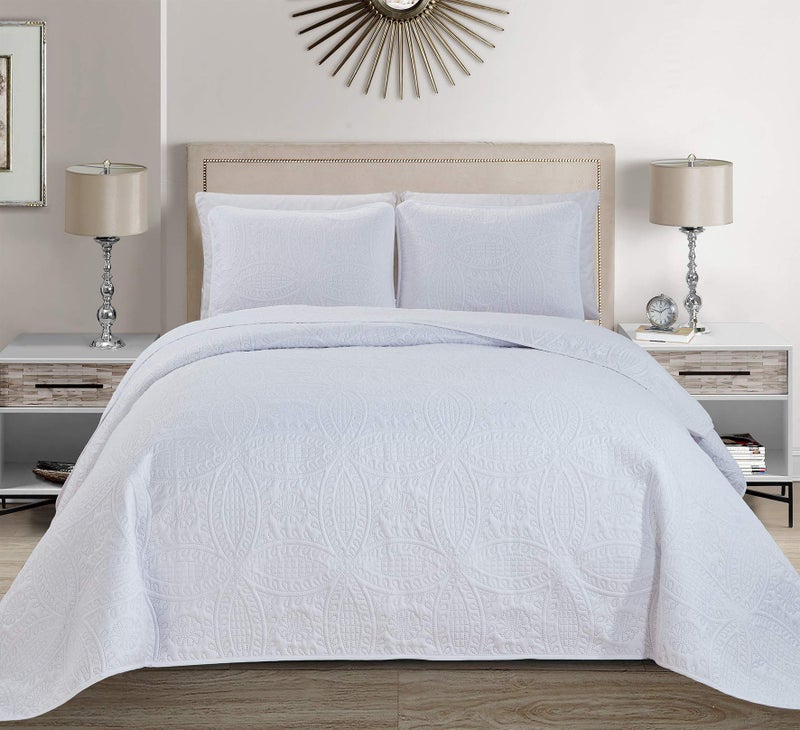Fancy Linen Fancy Collection Embossed Coverlet Bedspread Over Size Set Solid # Austin (White, Full/Queen) - Image 1