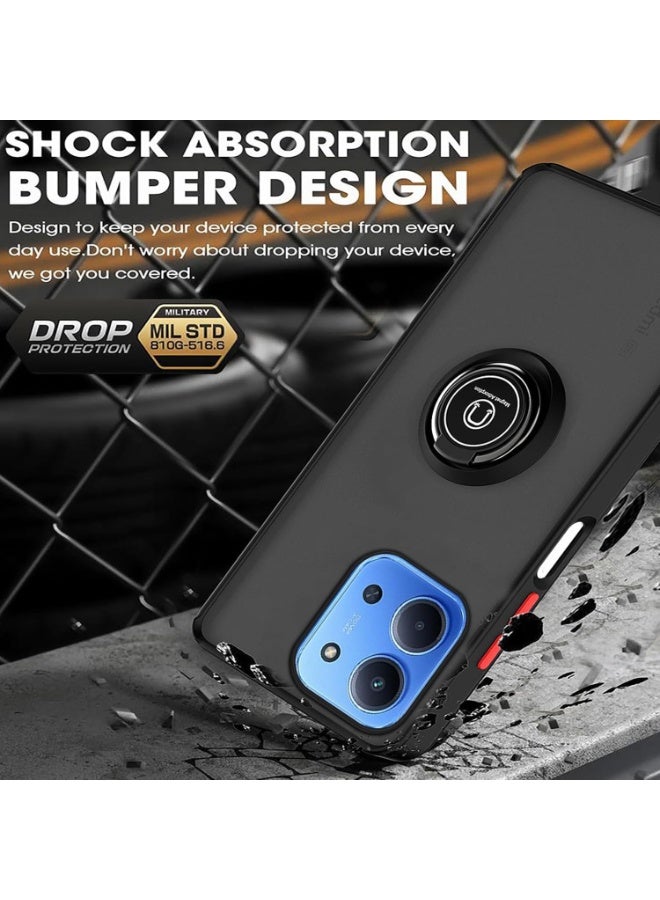 Muzz Case Compatible with Xiaomi Redmi 15C 2025 Camera Protection Thin Translucent Shockproof Matte Back Cover With 360 Rotational Car Mount Magnetic Ring Holder For Redmi 15C Black - Image 2