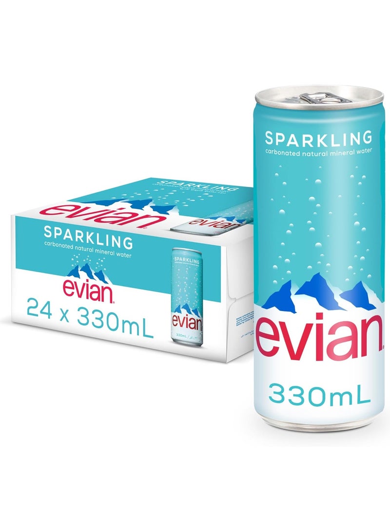Evian Sparkling Water Cans 24x330ml, Awaken Your Senses with Evian Sparkling Water, Sparkling Drinking Water for Maximum Hydration - Image 1