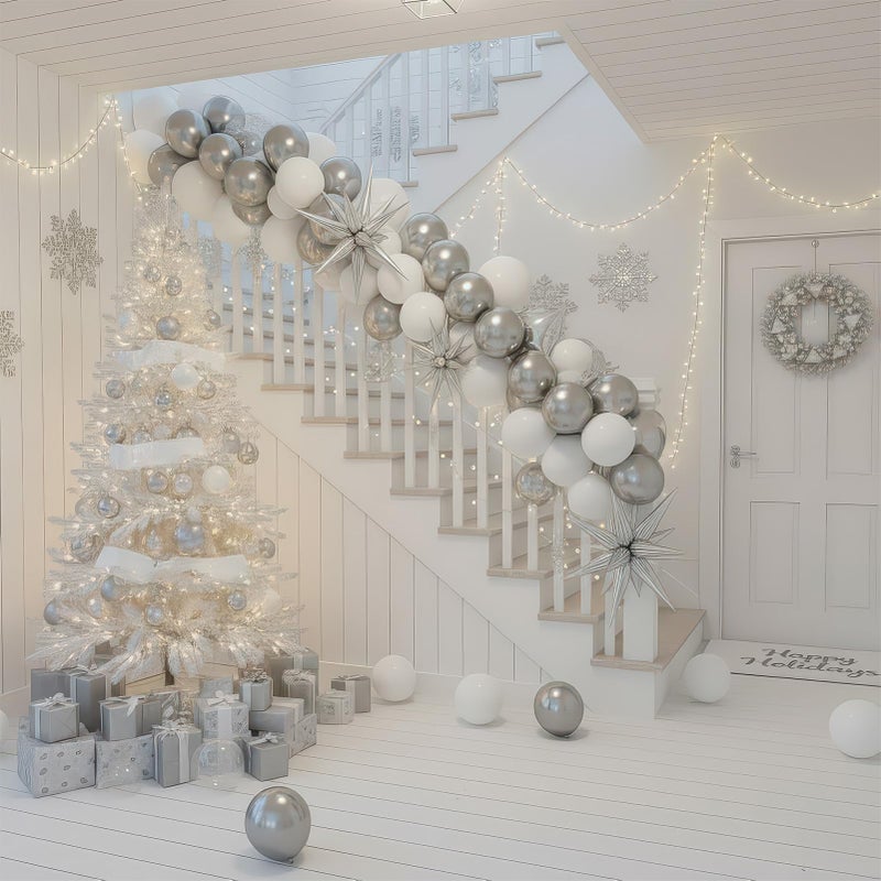 kozee Winter Wonderland decorations with Pearl White Silver Balloon Garland Arch & Foil Star balloons Artificial Snowflakes for onederland 1st birthday white Christmas new year party decorations - Image 2