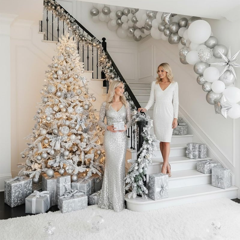 kozee Winter Wonderland decorations with Pearl White Silver Balloon Garland Arch & Foil Star balloons Artificial Snowflakes for onederland 1st birthday white Christmas new year party decorations - Image 4