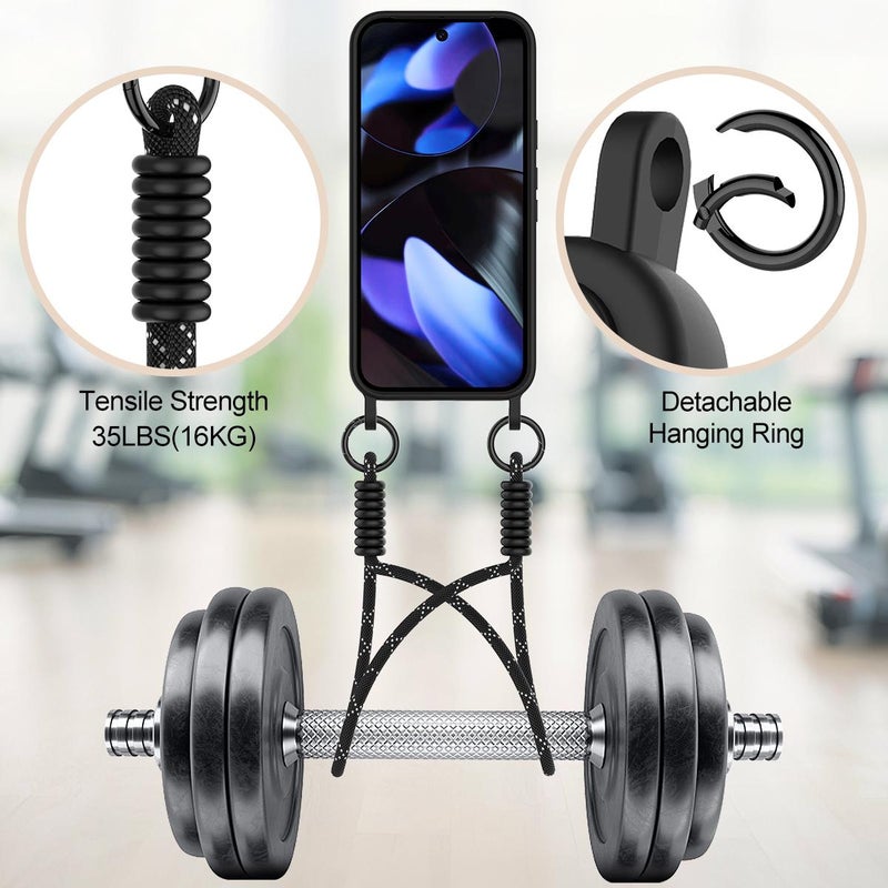 إيروريكس جراب هاتف من السيليكون السائل بلون سادة لهاتف Google Pixel 9 مع حقيبة بطاقات مدمجة من الجيل الثاني مع حبل قصير (أسود) - Image 4