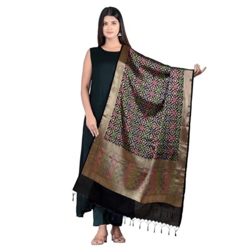 Chandrakala Women Dupatta for daily wear, chiffon fabric, navy blue, lightweight and elegant finish