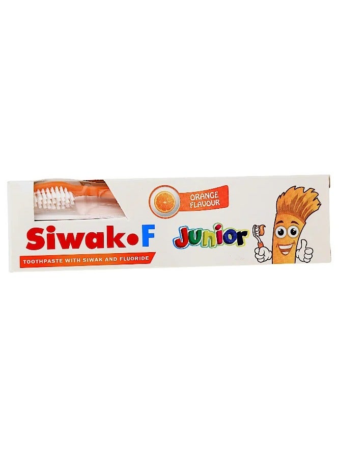 Siwak.F Siwak-F Juniors Toothpaste with Siwak and Fluoride with Free Toothbrush Size  Orange Flavor