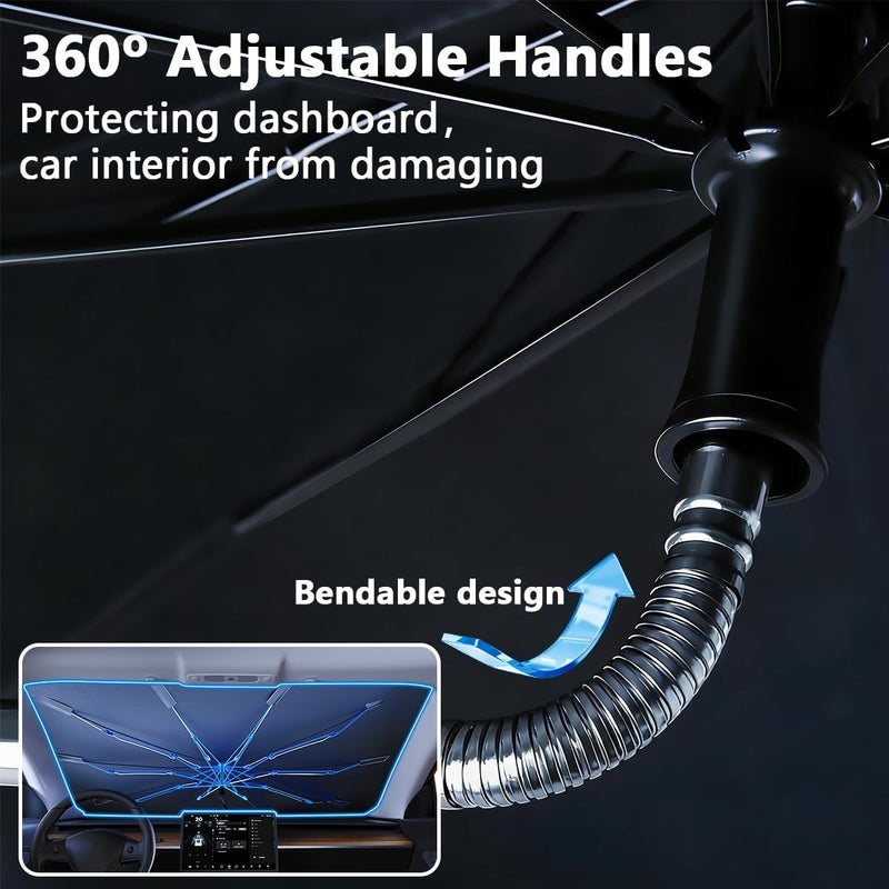 Cestbella Car Windshield Sun Shade Umbrella, Auto Interior Sunshade with Bendable Handle Window Shield, Vehicle UV Block Cover with Pouch Heat Insulation Protection Shade for Truck SUV MPV 138x75cm - Image 3