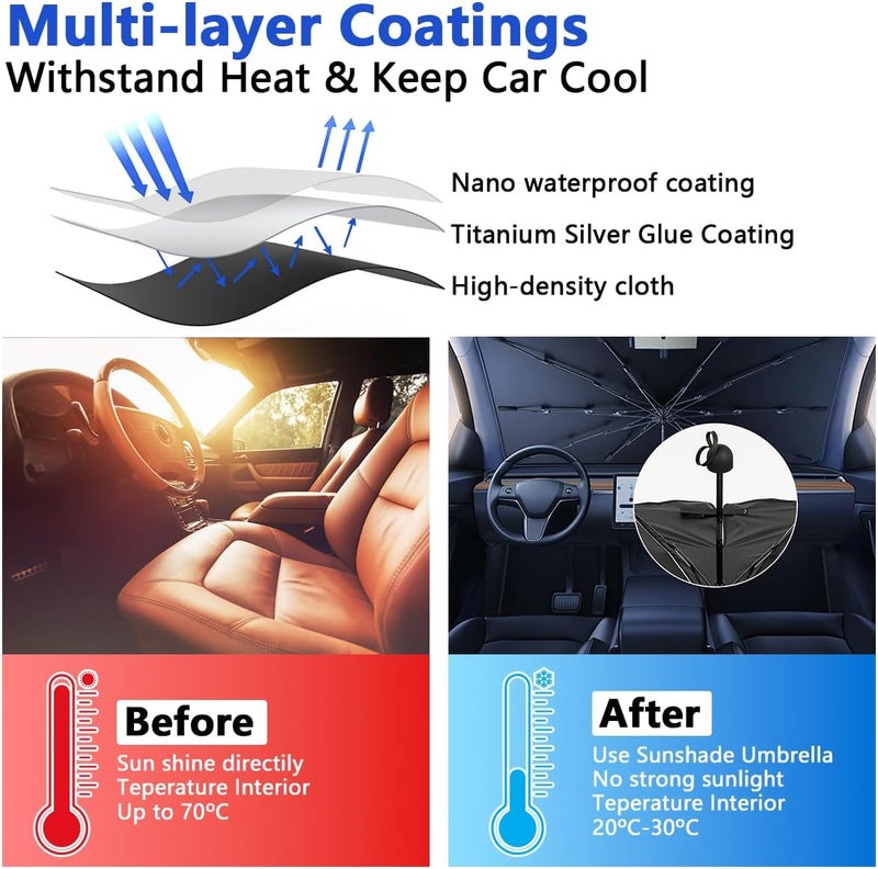 Cestbella Car Windshield Sun Shade Umbrella, Auto Interior Sunshade with Bendable Handle Window Shield, Vehicle UV Block Cover with Pouch Heat Insulation Protection Shade for Truck SUV MPV 138x75cm - Image 5