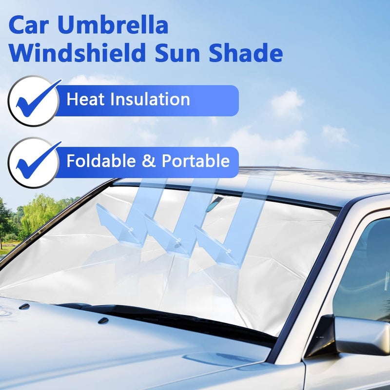 Cestbella Car Windshield Sun Shade Umbrella, Auto Interior Sunshade with Bendable Handle Window Shield, Vehicle UV Block Cover with Pouch Heat Insulation Protection Shade for Truck SUV MPV 138x75cm - Image 2