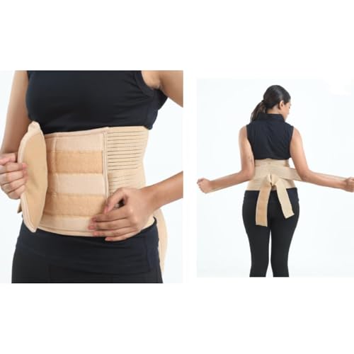 24 BH BAZAAR Abdominal & Back Support for Men & Women | Postpartum After Delivery & C-Section | Back Pain Relief with Lumbar Support, Waist & Tummy Compression | Adjustable Double Strap (Belt Length 41”, suitable for size - M, Beige ) - Image 1