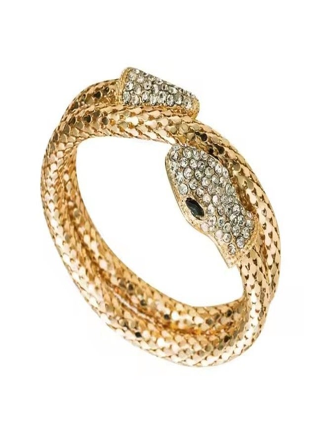 FICTIOUS Adjustable Snake Bracelet and Rhinestone Choker Necklace - Black Gold Serpent Jewelry Gift Set for Women and Girls (Brecelete) - Image 1