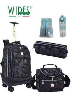 Wires 3 Piece Kids School Trolley Bag laptop compartment 4 Wheels With Lunch bag & Pencil Case  - Image 1