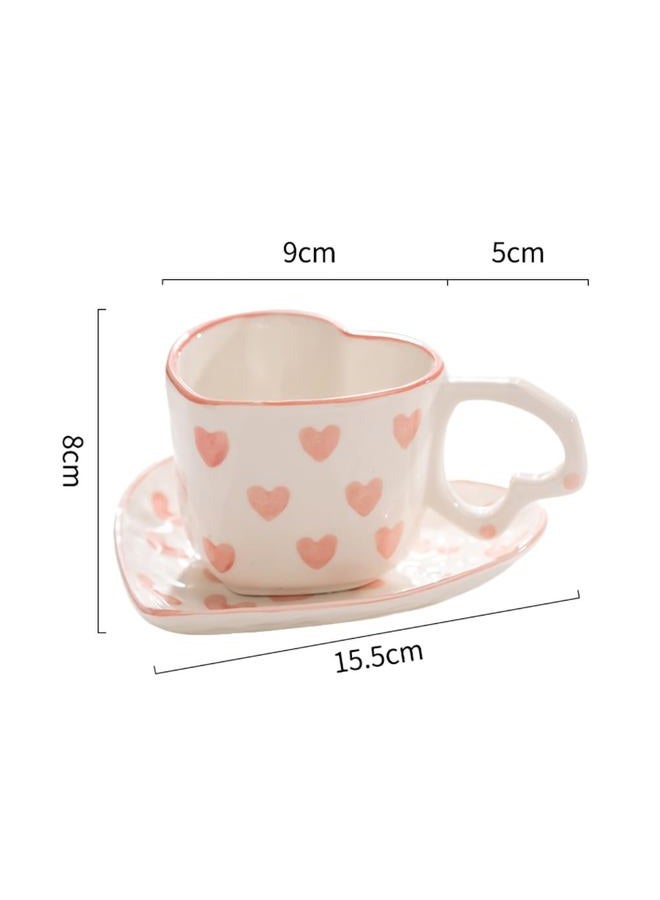 WAIT FLY Heart Shaped Ceramic Coffee Mug Set with Saucer, Tea Cup, Breakfast Cup, Dessert Plate-Pink-8 OZ - Image 2