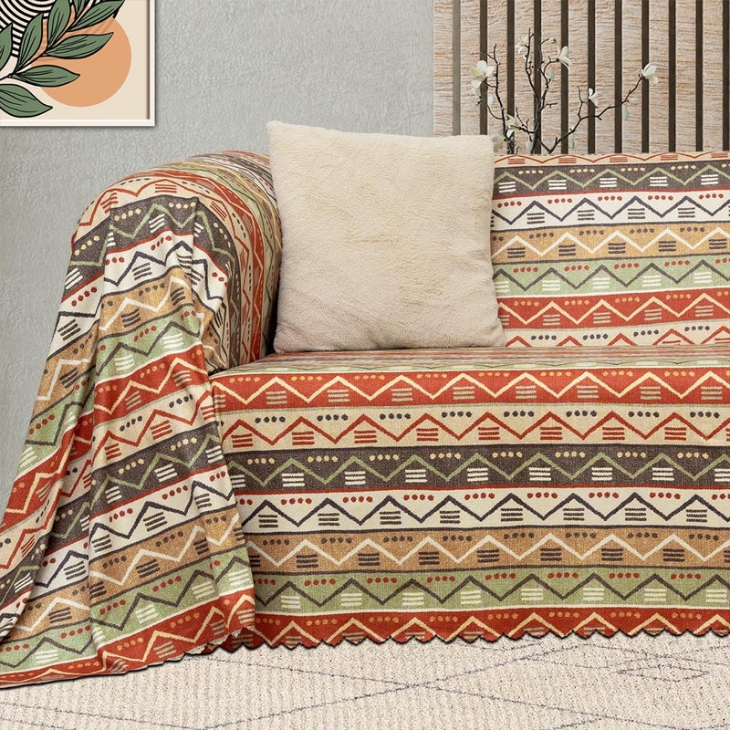 Softmicro Scandinavian Patterned Boho Natural Color Sofa Cover, Couch Cover, Sofa Throw, TV Blanket 130X180 cm