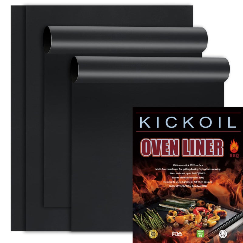 KICKOIL Oven Liners for Bottom of Oven 4 Pack Large Thick Heavy Duty Nonstick Oven Mat for Bottom of Electric Oven Gas Oven Grill Reusable Heat Resistant BPA PFOA Free Oven Protector Liner16x24 Inch 