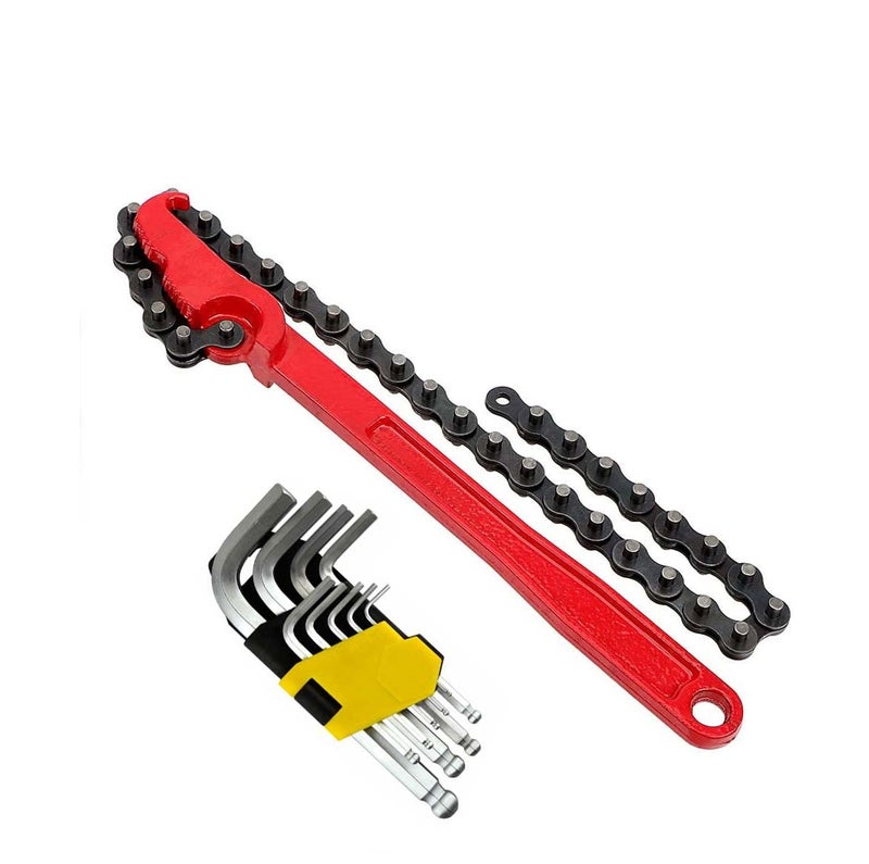 Digital Craft 2 Item Combo 9 Inch Chain Type Oil Filter Wrench Auto Tool Engine Box Spanner Oil Fuel Filter Wrench Removal Tools Remover With Chain Wrench Hack Allen Key Set - Image 1