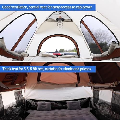 Tecoom Truck Tent Waterproof PU3000mm Double Layer for 5.5-5.8ft Pickup Bed, Portable 2 Person Compact Full Size Bed for Back of Truck Camping Beach Tent with Rain Fly - Image 3