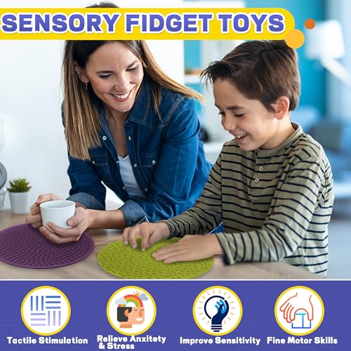 CHESLICR 4PC Sensory Wall Fidget Toys for Toddler Baby 1-3 Classroom Must Have Sensory Mats for Kid Autism ADHD Quiet Silicone Tactile Pad Desk Toys Calm Down Item Mini Floor Tiles Fidget Autistic Special Need - Image 5