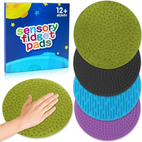 CHESLICR 4PC Sensory Wall Fidget Toys for Toddler Baby 1-3 Classroom Must Have Sensory Mats for Kid Autism ADHD Quiet Silicone Tactile Pad Desk Toys Calm Down Item Mini Floor Tiles Fidget Autistic Special Need - Image 1