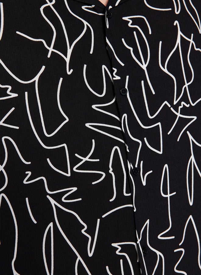 trendyol Black More Sustainable Regular Fit Open Collar Short Sleeve Flowy Geometric Summer Shirt - Image 4