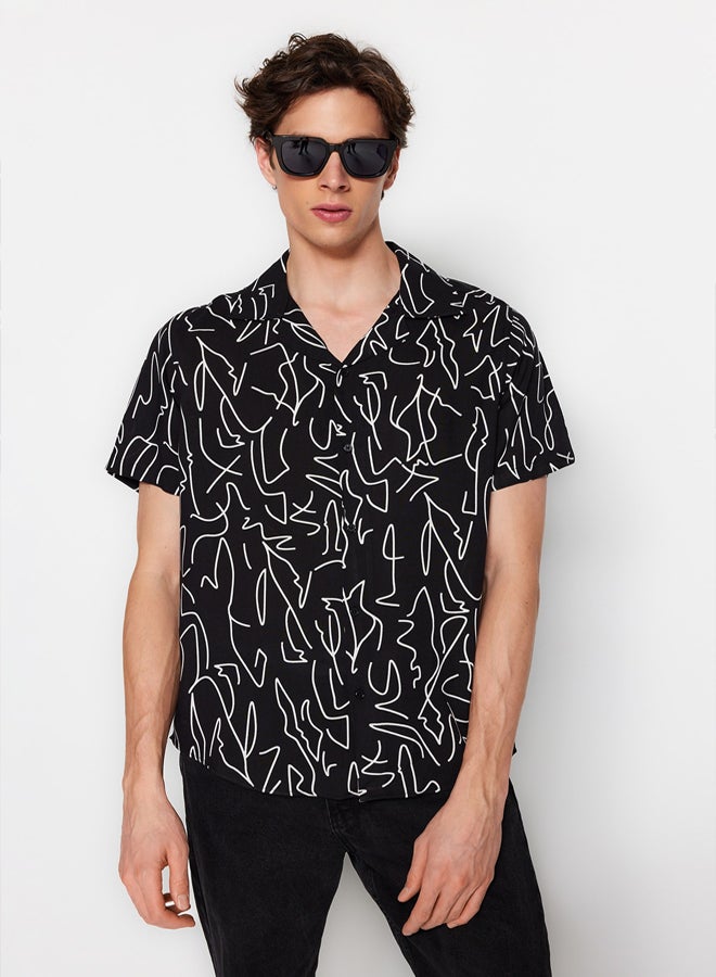trendyol Black More Sustainable Regular Fit Open Collar Short Sleeve Flowy Geometric Summer Shirt - Image 3