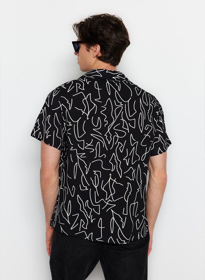 trendyol Black More Sustainable Regular Fit Open Collar Short Sleeve Flowy Geometric Summer Shirt - Image 5