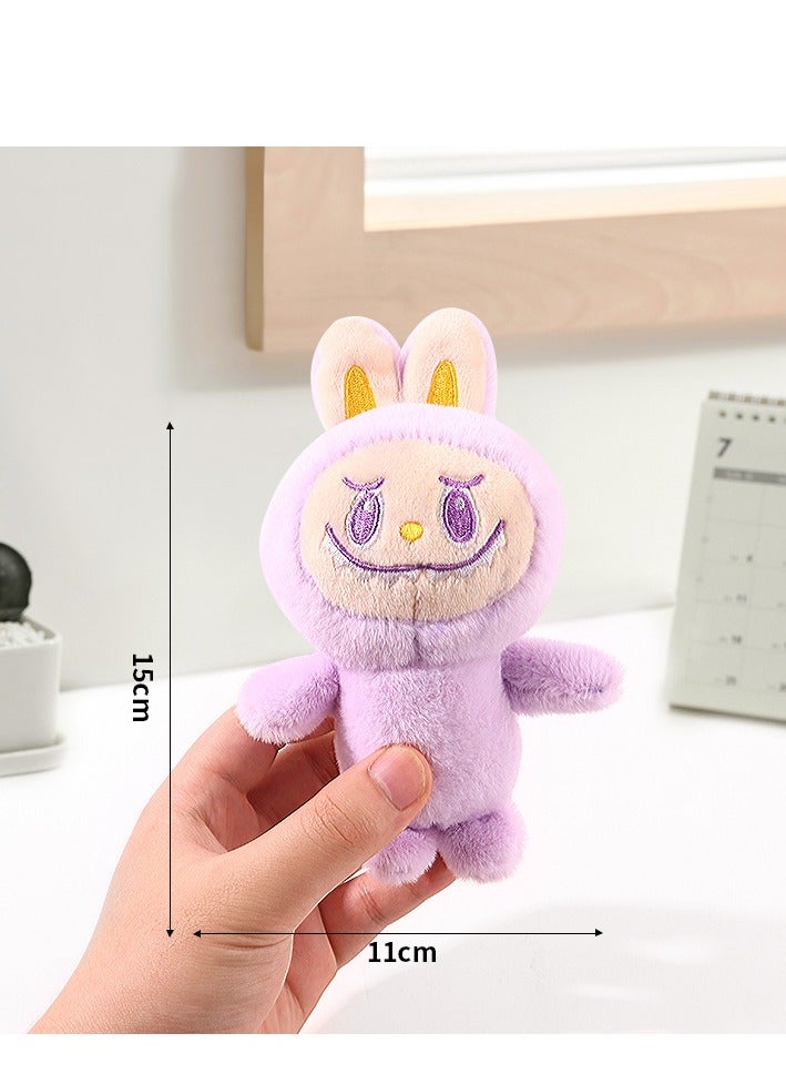 Labubu purple plush doll toy, can also be used as a keychain or pendant, 15 cm x 11 cm
