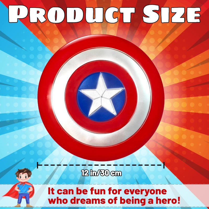 YMMAALE 12 Inch Captain Round Shield,Superhero Shield Prop Role Play Toy,Halloween Cosplay Shield for Birthday Gift,Party Decoration - Image 2
