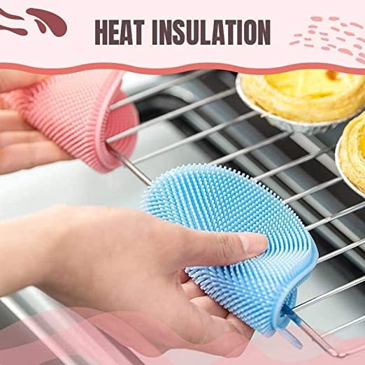 DAIDSUKE Pack of 2 Silicone Dish Bartan Washing Brush Pot Pan Sponge Also Use Face Scrubber Silicone Scouring Pad Fruit Pot Pan Wash Brushes Kitchen Cleaning Tool Multicolor - Image 5