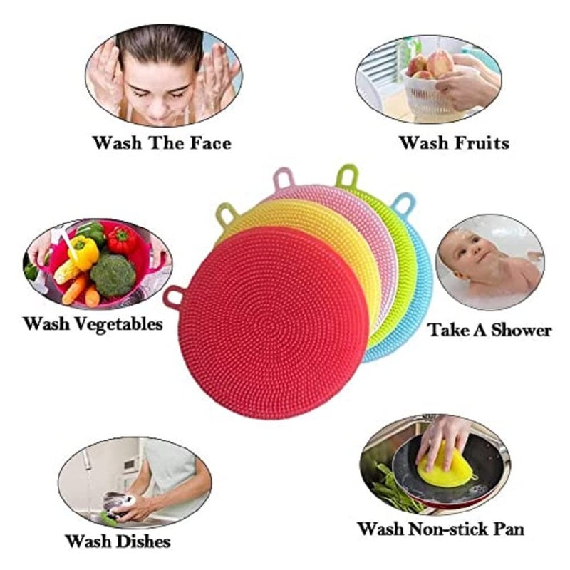DAIDSUKE Pack of 2 Silicone Dish Bartan Washing Brush Pot Pan Sponge Also Use Face Scrubber Silicone Scouring Pad Fruit Pot Pan Wash Brushes Kitchen Cleaning Tool Multicolor - Image 3