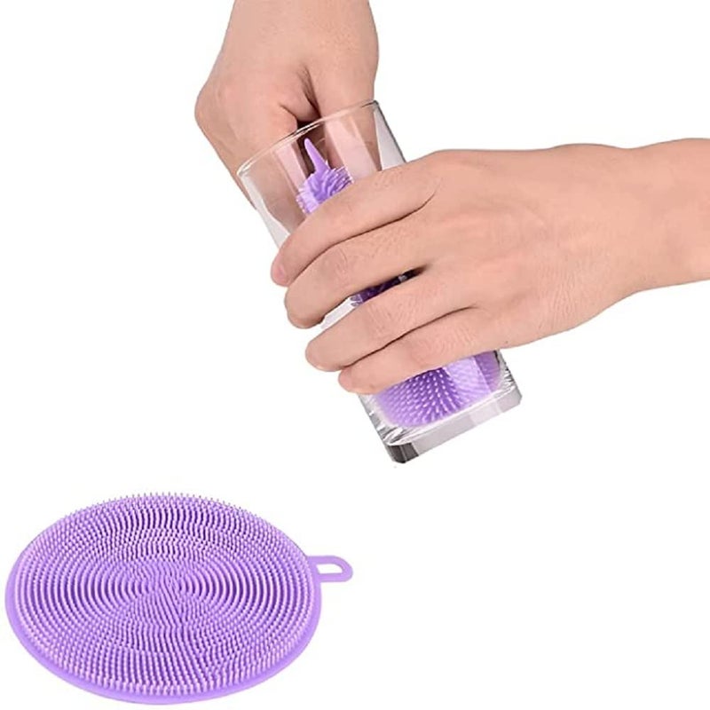 DAIDSUKE Pack of 2 Silicone Dish Bartan Washing Brush Pot Pan Sponge Also Use Face Scrubber Silicone Scouring Pad Fruit Pot Pan Wash Brushes Kitchen Cleaning Tool Multicolor - Image 1